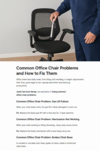 Technician repairing an office chair gas lift – common office chair problems in Kenya